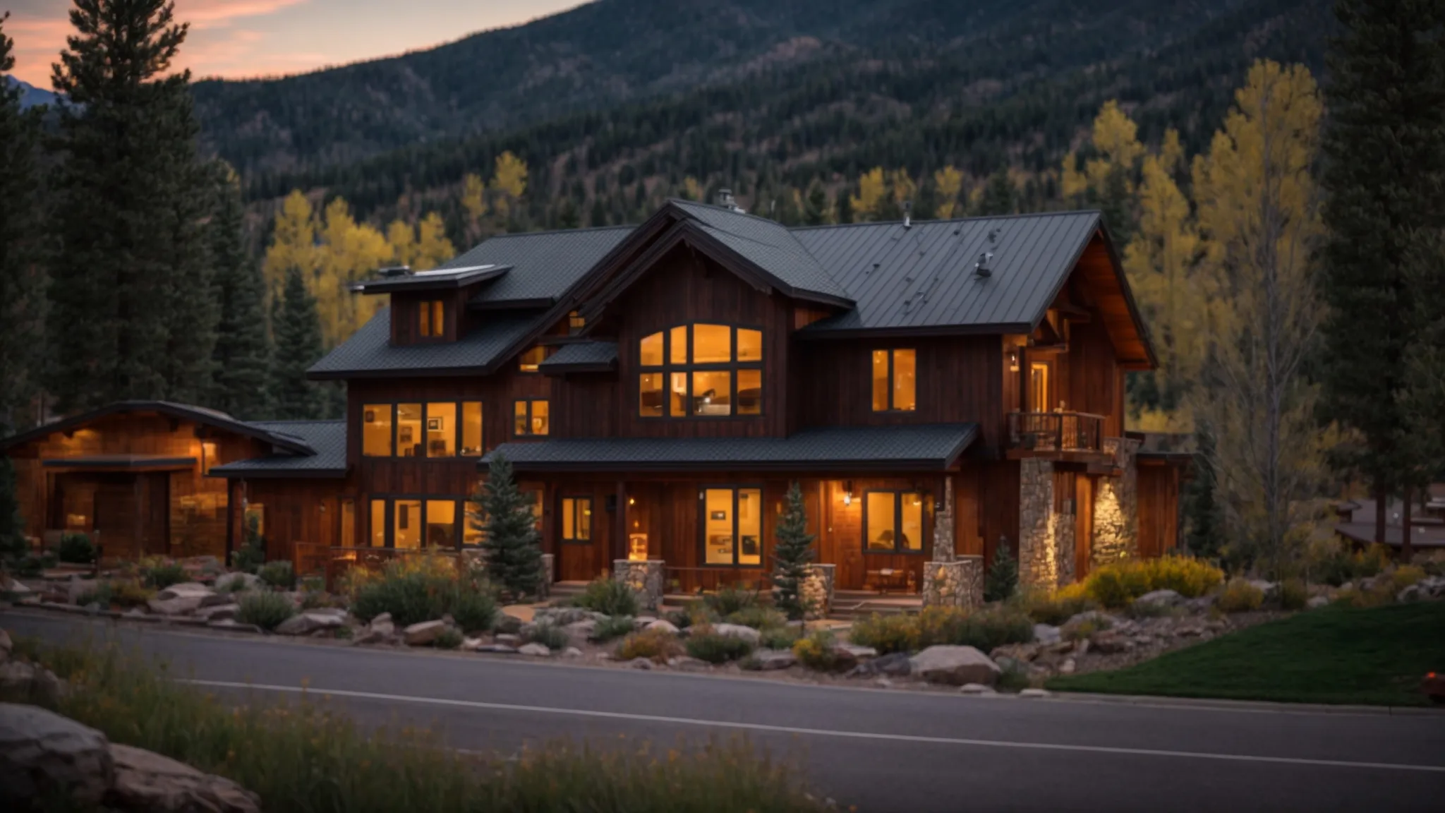 a vibrant, bustling real estate market scene in conifer, co, showcases a diverse group of eager buyers engaged in competitive bidding amidst picturesque mountain views and charming homes.