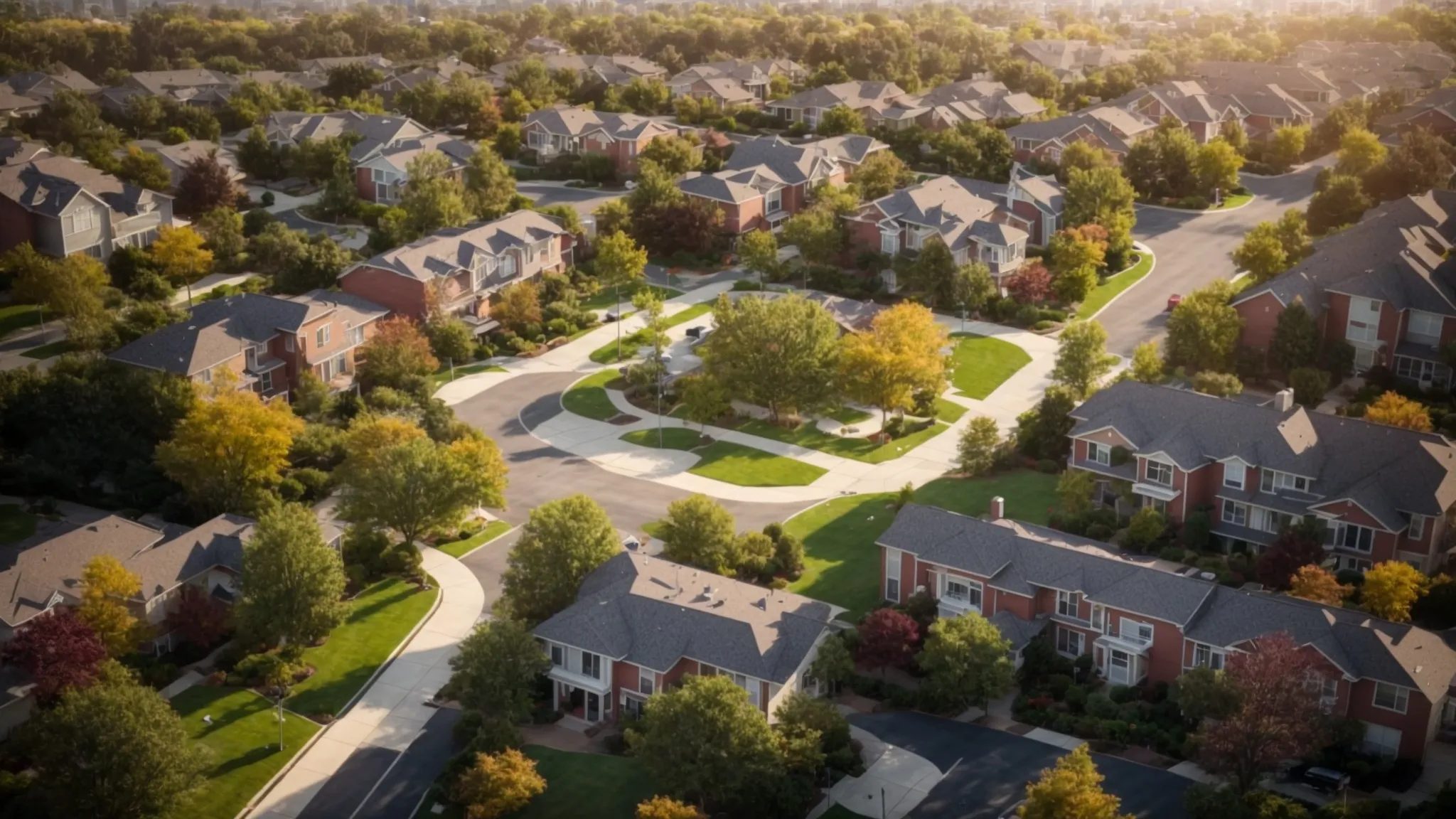 a vibrant suburban neighborhood showcases a charming school, lush parks teeming with families enjoying outdoor activities, and accessible healthcare facilities, reflecting a thriving community lifestyle that drives real estate growth.